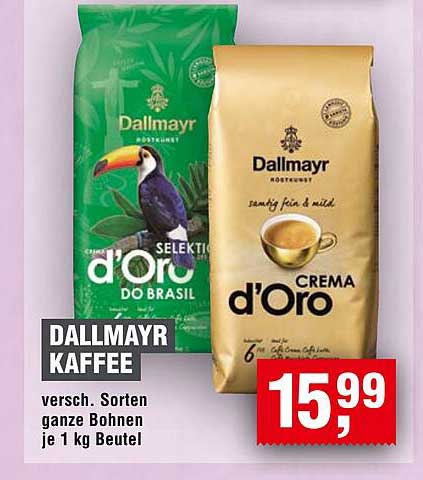 Dallmayr Kaffee - verschiedene Sorten ganze Bohnen je 1 kg Beutel