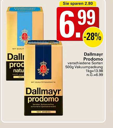 Dallmayr Prodomo verschiedene Sorten 500g Vakuumverpackung