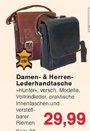 Damen- & Herren-Lederhandtasche »Hunter«, verschiedene Modelle