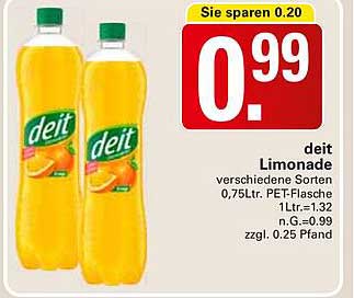 deit Limonade 0,75 Ltr. PET-Flasche in verschiedenen Sorten
