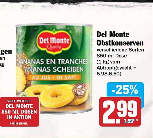 Del Monte Obstkonserven verschiedene Sorten 850 ml Dose