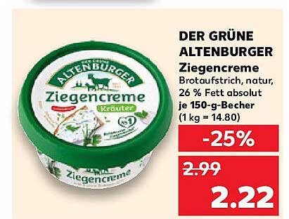 DER GRÜNE ALTENBURGER Ziegencreme Brotaufstrich, natur, 26 % Fett