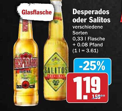 Desperados oder Salitos 0,33 l Flasche -25%