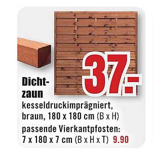 Dichtzaun kesseldruckimprägniert, braun, 180 x 180 cm (B x H)