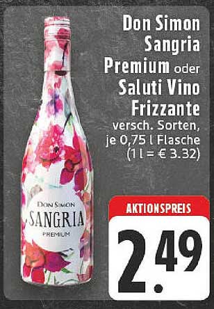 Don Simon Sangria Premium oder Saluti Vino Frizzante, 0,75 l Flasche