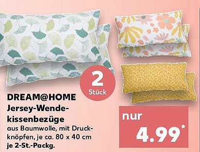 DREAM@HOME Jersey-Wende-kissenbezüge aus Baumwolle, je ca. 80 x 40 cm je 2-Stück-Packung
