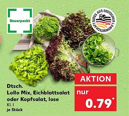 Dtsch. Lollo Mix, Eichblattsalat oder Kopfsalat, lose