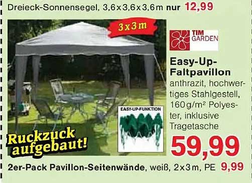 Easy-Up-Faltpavillon anthrazit von TIM GARDEN – nur 59,99 €