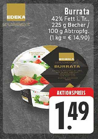 EDEKA Burrata - 42% Fett i. Tr., 225 g Becher