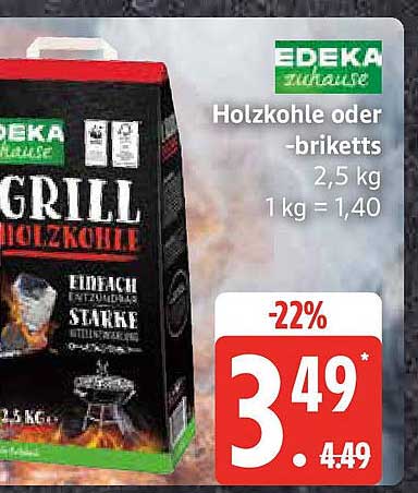 EDEKA Grill-Holzkohle oder -Briketts 2,5 kg