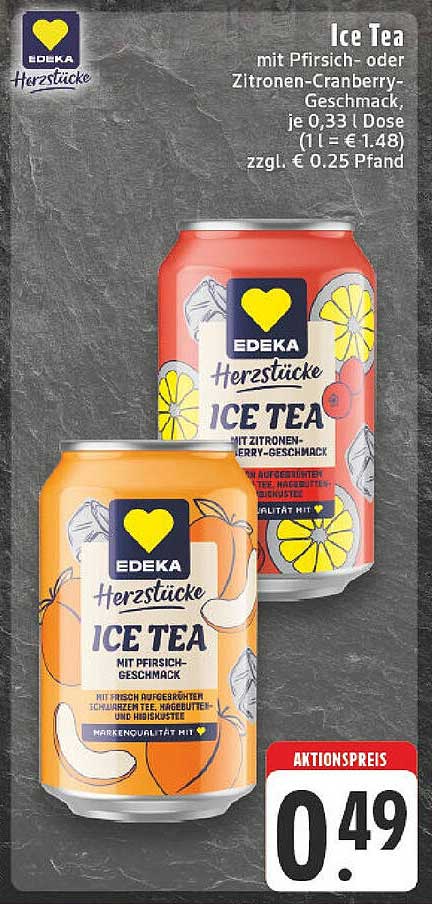 EDEKA Herzstücke Ice Tea mit Pfirsich- oder Zitronen-Cranberry-Geschmack