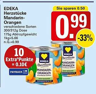 EDEKA Herzstücke Mandarin-Orangen 300/312g Dose