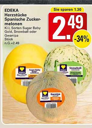 EDEKA Herzstücke Spanische Zuckermelonen K.i.T., Sorten Sugar Baby Gold, Snowball oder Gwanipa
