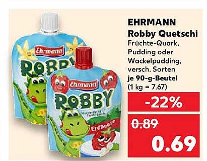 EHRMANN Robby Quetschi Fruchte-Quark, Pudding oder Wackelpudding, 90-g-Beutel