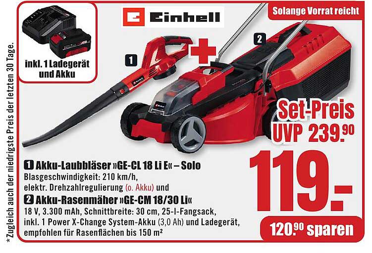 Einhell Akku-Laubbläser und Rasenmäher Set