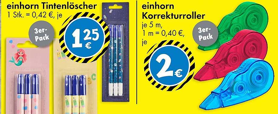 Einhorn Tintenlöscher und Einhorn Korrekturroller