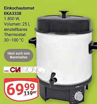 Einkochtomat EKA3338 1.800 W, Volumen: 25 l, einstellbares Thermostat: 30–100 °C