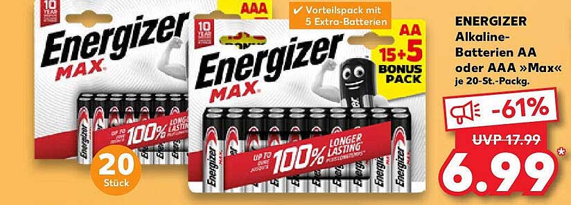 Energizer Alkaline-Batterien AA oder AAA »Max«, 20-Stück-Pack
