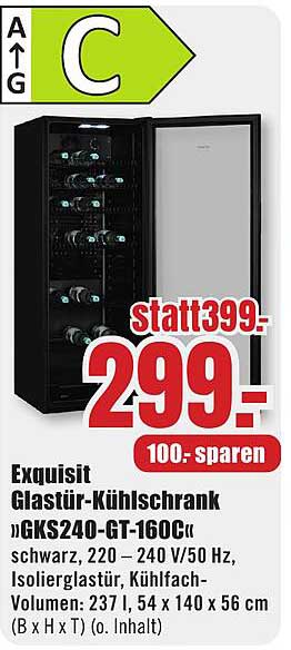 Exquisit Glastür-Kühlschrank »GKS240-GT-160C«