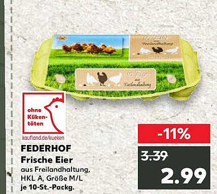 FEDERHOF Frische Eier aus Freilandhaltung, Größe M/L je 10-St.-Pack.