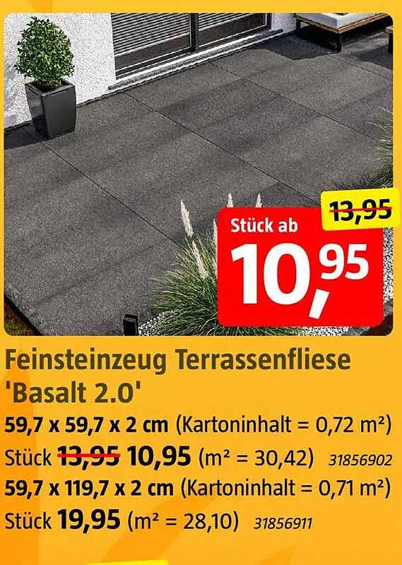 Feinsteinzeug Terrassenfliese 'Basalt 2.0'