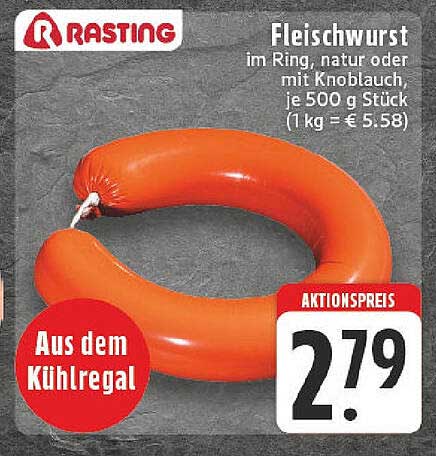 Fleischwurst im Ring, natur oder mit Knoblauch 500 g Stück