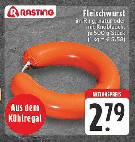 Fleischwurst im Ring, natur oder mit Knoblauch, je 500 g Stück