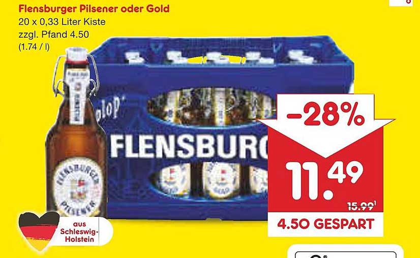 Flensburger Pilsener oder Gold, 20 x 0,33 Liter Kiste