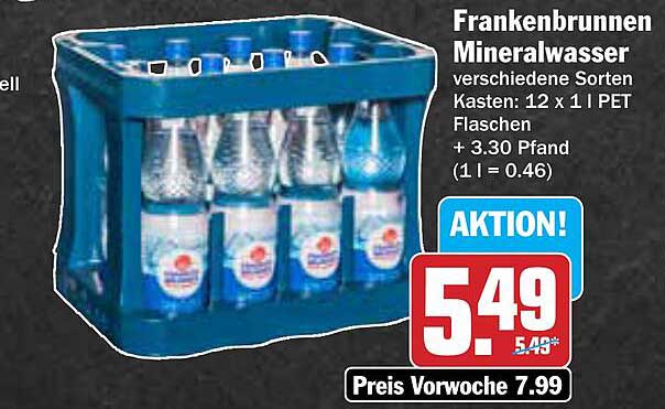 Frankenbrunnen Mineralwasser Kasten 12 x 1 l PET Flaschen