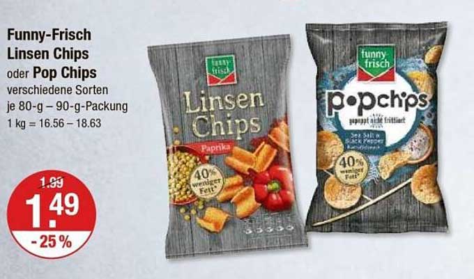 Funny-Frisch Linsen Chips oder Pop Chips - verschiedene Sorten je 80-g - 90-g-Packung