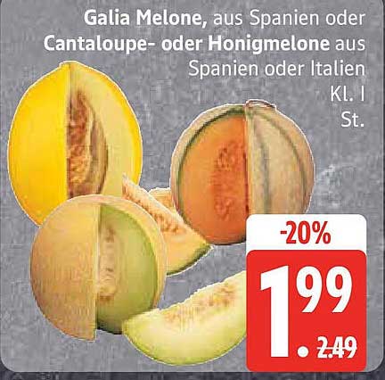 Galia Melone, aus Spanien oder Cantaloupe- oder Honigmelone aus Spanien oder Italien Kl. I St.