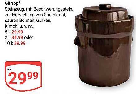 Gärtopf mit Beschwerungsstein für die Herstellung von Sauerkraut und mehr
