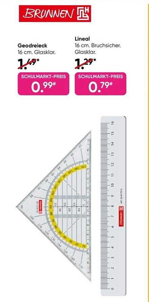 Geodreieck 16 cm Bruchsicher Glas klar und Lineal 16 cm Bruchsicher Glas klar