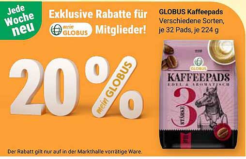 GLOBUS Kaffee pads - verschiedene Sorten, je 32 Pads, je 224 g