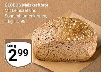 GLOBUS Malzkraftbrot mit Leinsaat und Sonnenblumenkernen, 500 g für nur 2,99 €