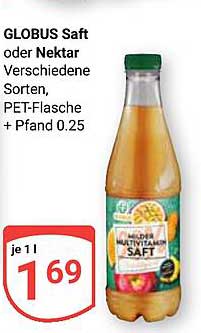 GLOBUS Saft oder Nektar Verschiedene Sorten, PET-Flasche + Pfand 0.25