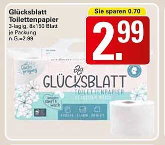 Glücksblatt Toilettenpapier 3-lagig, 8x150 Blatt