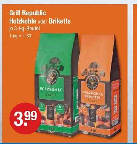 Grill Republic Holzkohle oder Briketts je 3-kg-Beutel