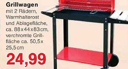 Grillwagen mit 2 Rädern, Warmhalterost und Ablagefläche