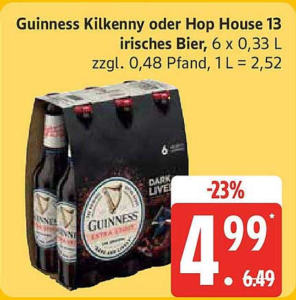 Guinness Kilkenny oder Hop House 13 irisches Bier, 6 x 0,33 L