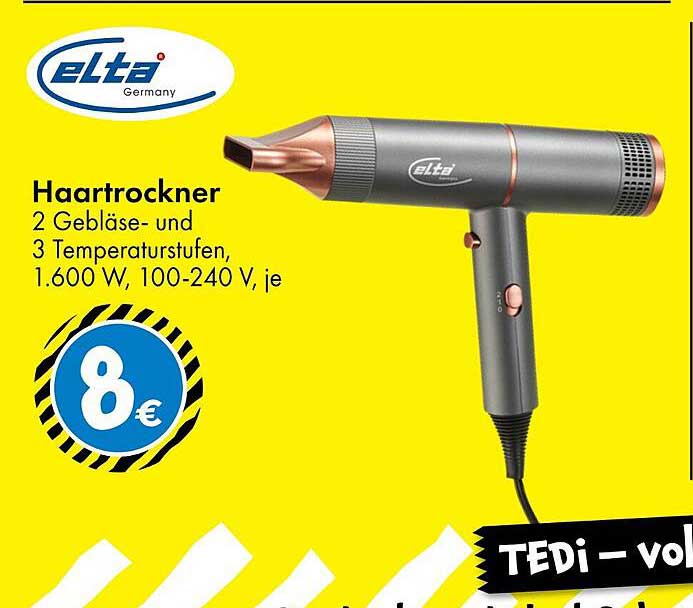 Haartrockner elta - 2 Gebläse- und 3 Temperaturstufen
