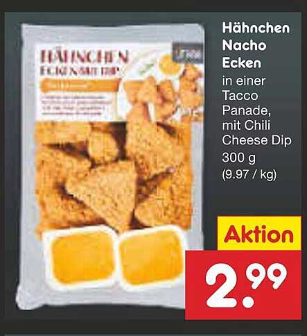 Hähnchen Nacho Ecken in einer Taco Panade, mit Chili Cheese Dip 300 g