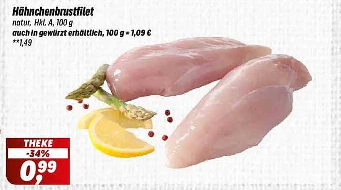 Hähnchenbrustfilet natur, Hkl A, 100 g