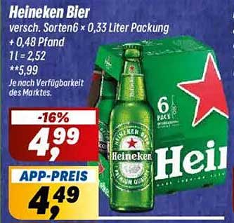 Heineken Bier 6 x 0,33 Liter Packung