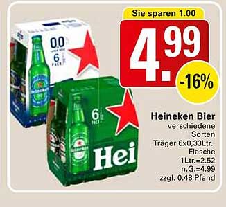 Heineken Bier 6er-Träger - verschiedene Sorten