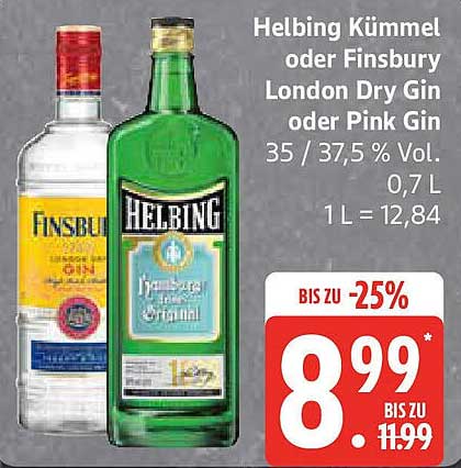 Helbing Kümmel oder Finsbury London Dry Gin oder Pink Gin - 0,7 L