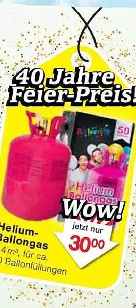 Helium-Ballongas 4 m³ für ca. 50 Ballonfüllungen