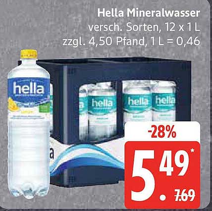 Hella Mineralwasser 12 x 1 L