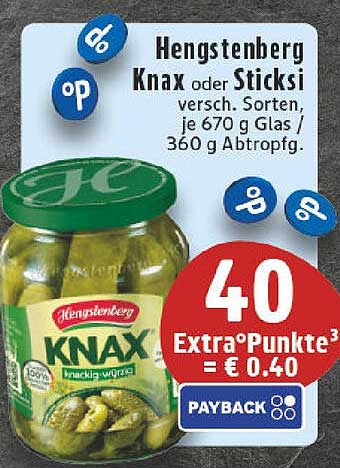 Hengstenberg Knax oder Sticksi versch. Sorten, je 670 g Glas