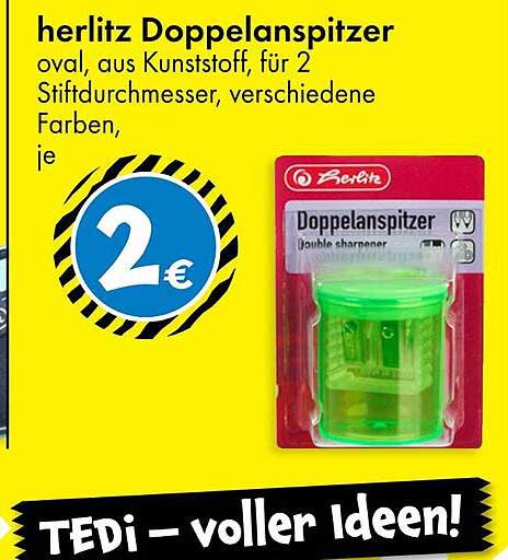 herlitz Doppelspitzer oval aus Kunststoff, für 2 Stiftdurchmesser, verschiedene Farben, je 2€